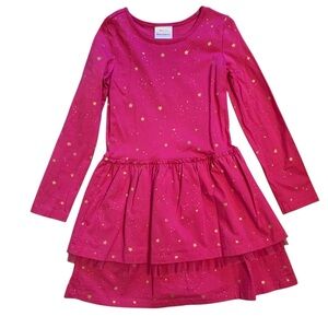 Hanna Andersson Fuchsia Pink Dress with Gold Stars Tulle Skirt size 8